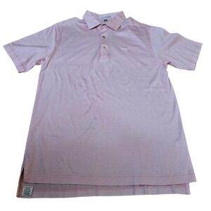 Peter Millar Mens Pink Micro Stripe Cotton Polo Shirt Windsor Logo Size Medium